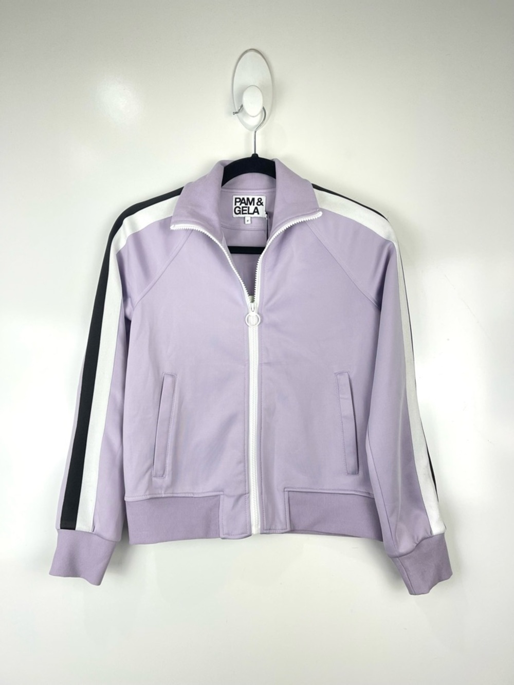 Pam & Gela Lavender Tuxedo Stripe Track Jacket Size P Zip Up Streetwear NWT